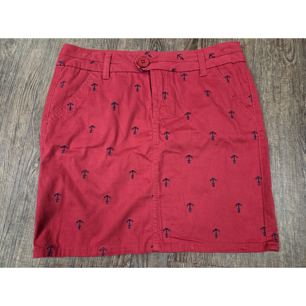 British Khaki Red Navy Embroidered Anchor Women's Flat Front County Club Skirt 6